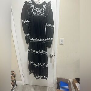 Farm Rio Elegant Black and White Embroidered Dress
